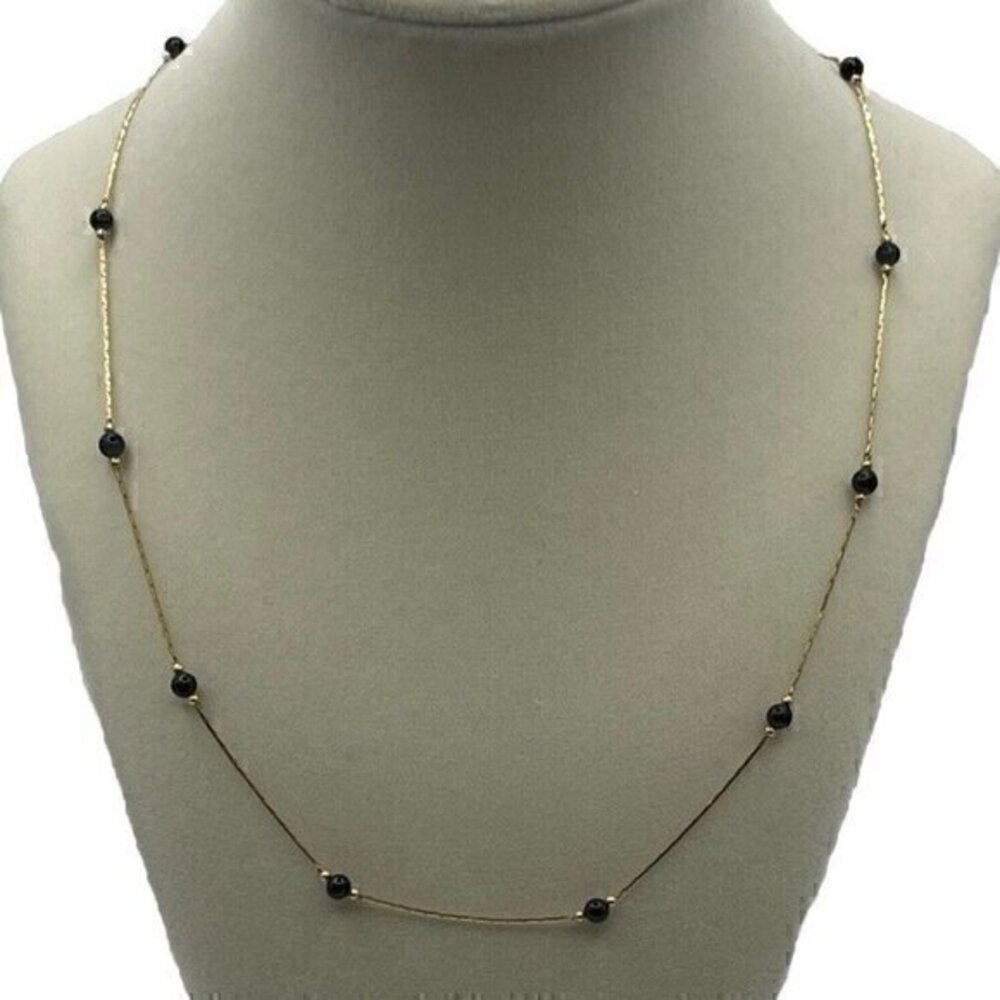 Monet Gold Tone With BlackVintage Designer Signed Cut Out Thin Necklace …